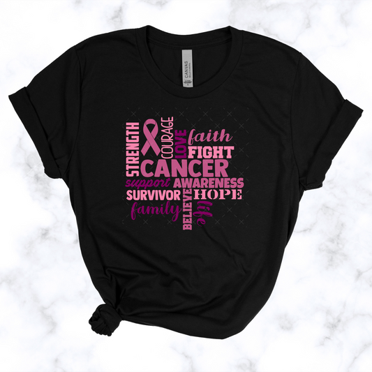 Breast Cancer Word Art Tee Youth