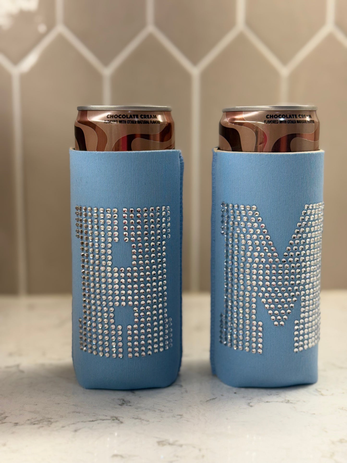 Rhinestone Initial Slim Can Cooler