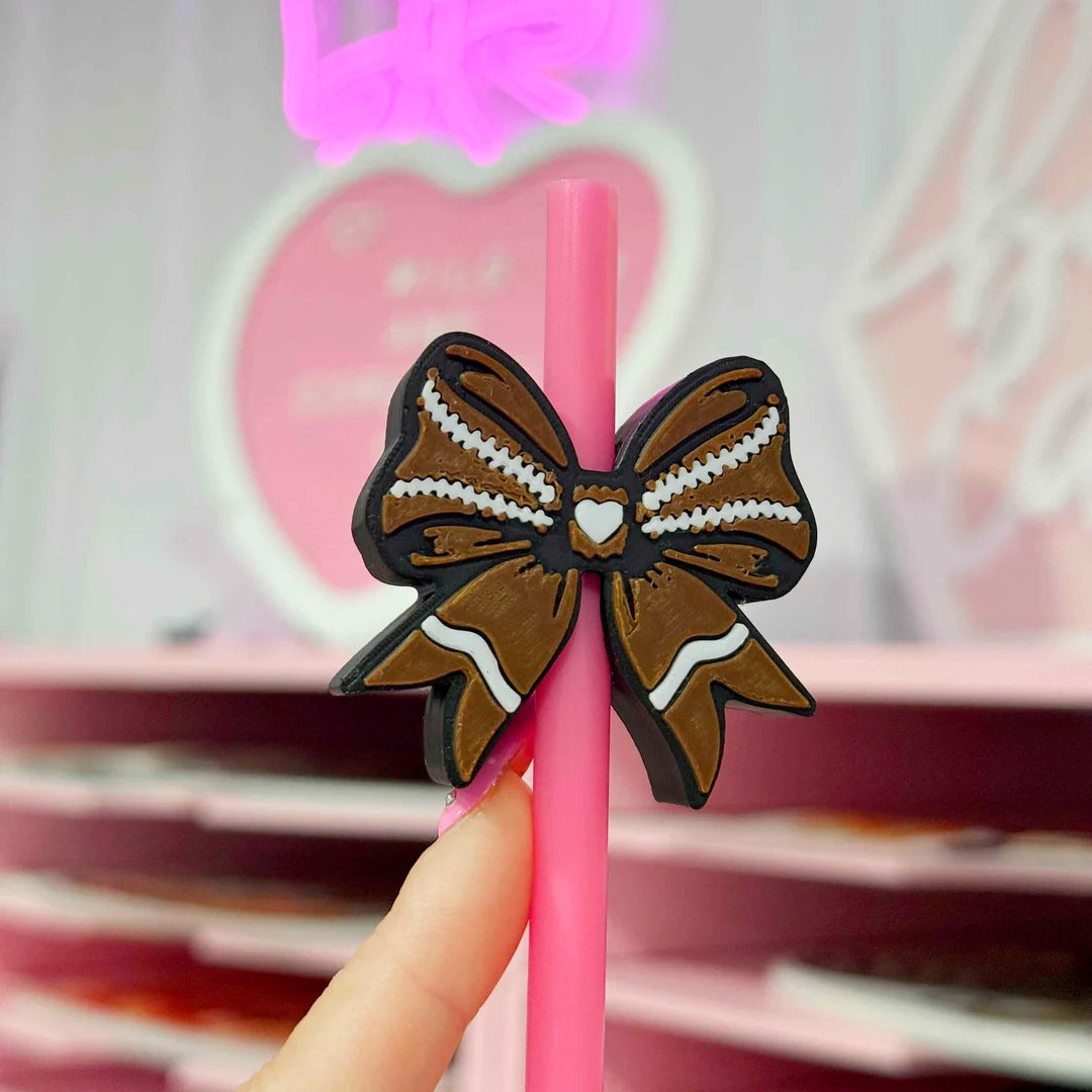 Football Bow Straw Topper