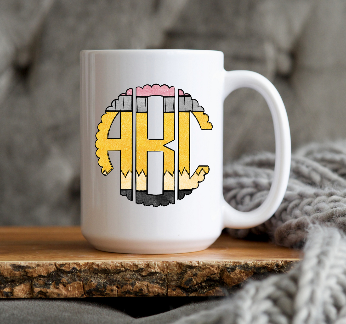 Teacher Pencil Circle Monogram Mug