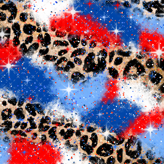 Red + White + Blue Leopard Print Sublimation Transfer