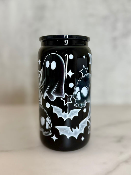 Ghosts + Bats Black Glass Can