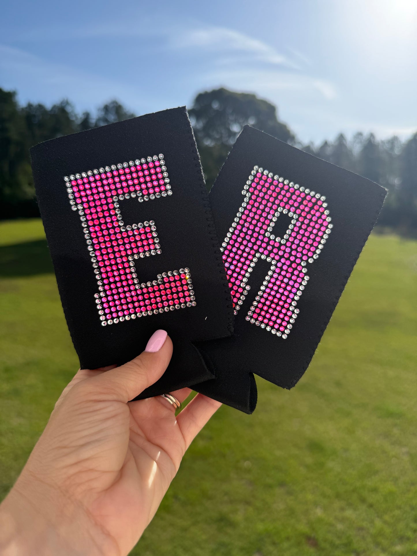 Rhinestone Initial Slim Can Cooler