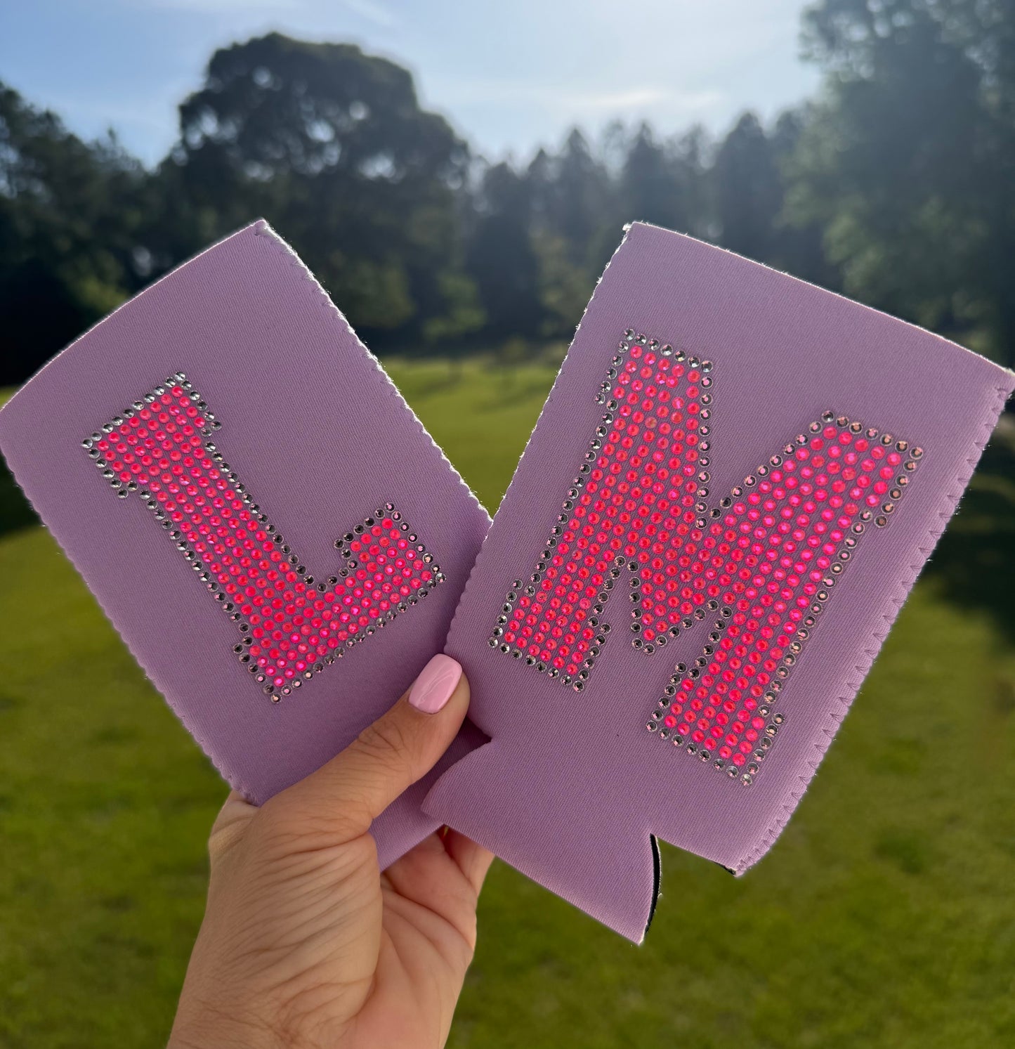 Rhinestone Initial Slim Can Cooler
