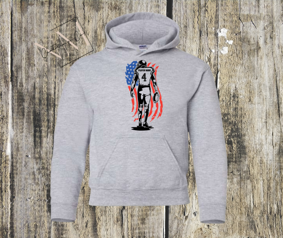 Football Player American Flag Hoodie Youth