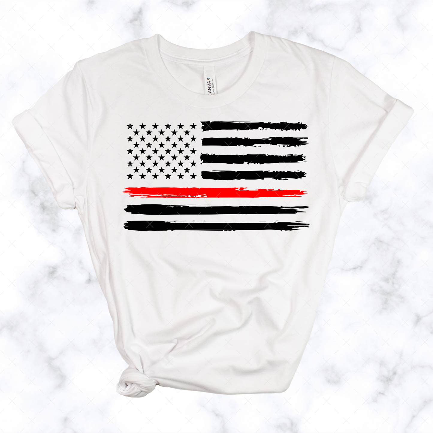 Distressed American Flag + Red Line