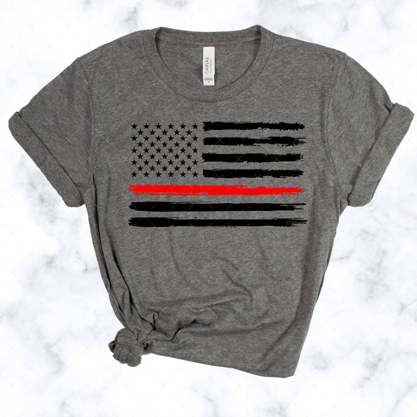 Distressed American Flag + Red Line