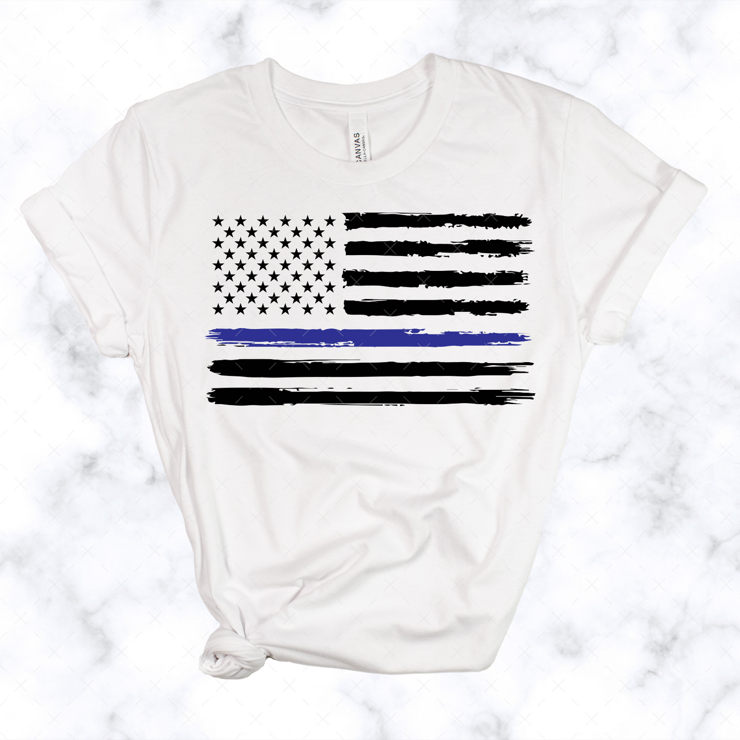 Distressed American Flag + Blue Line