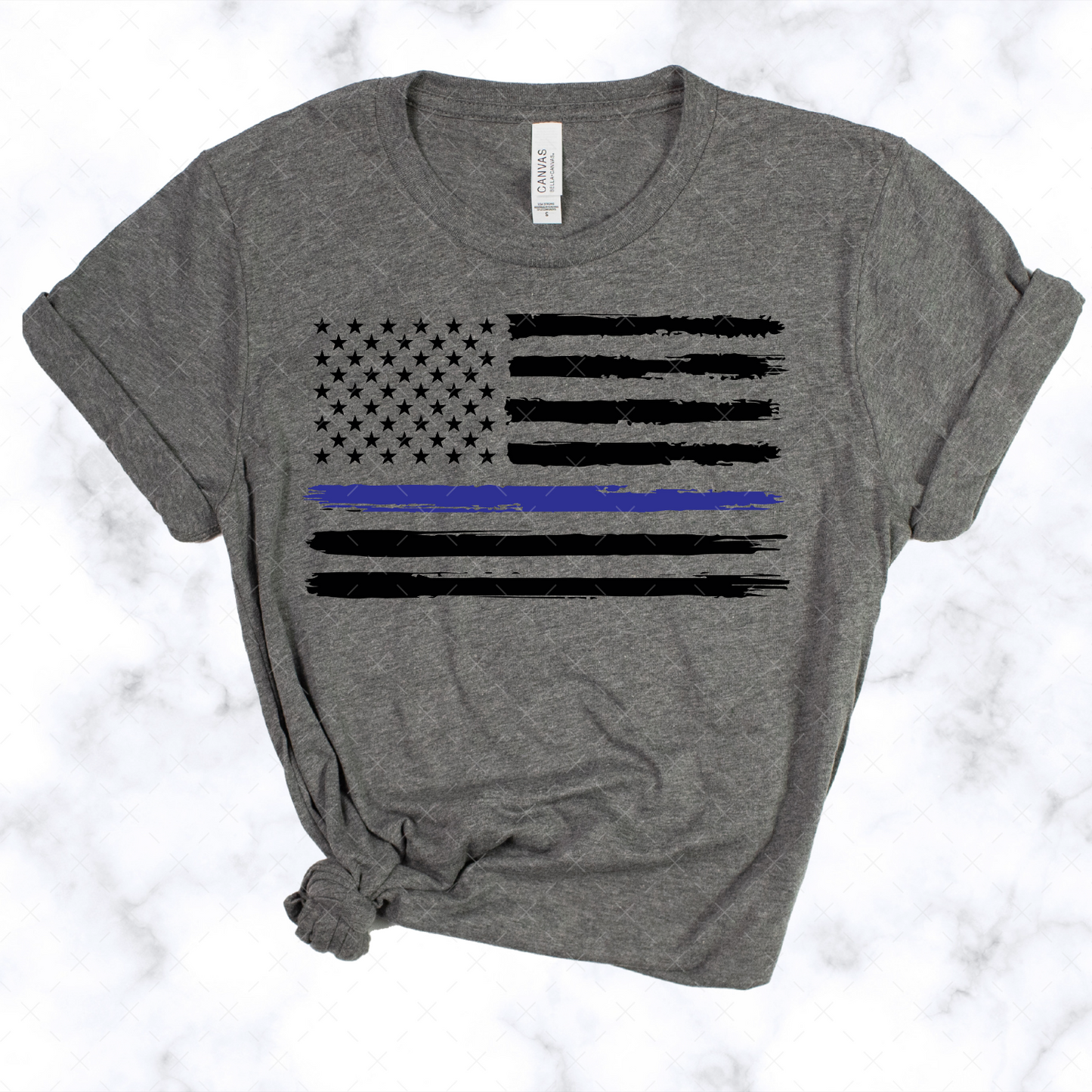 Distressed American Flag + Blue Line