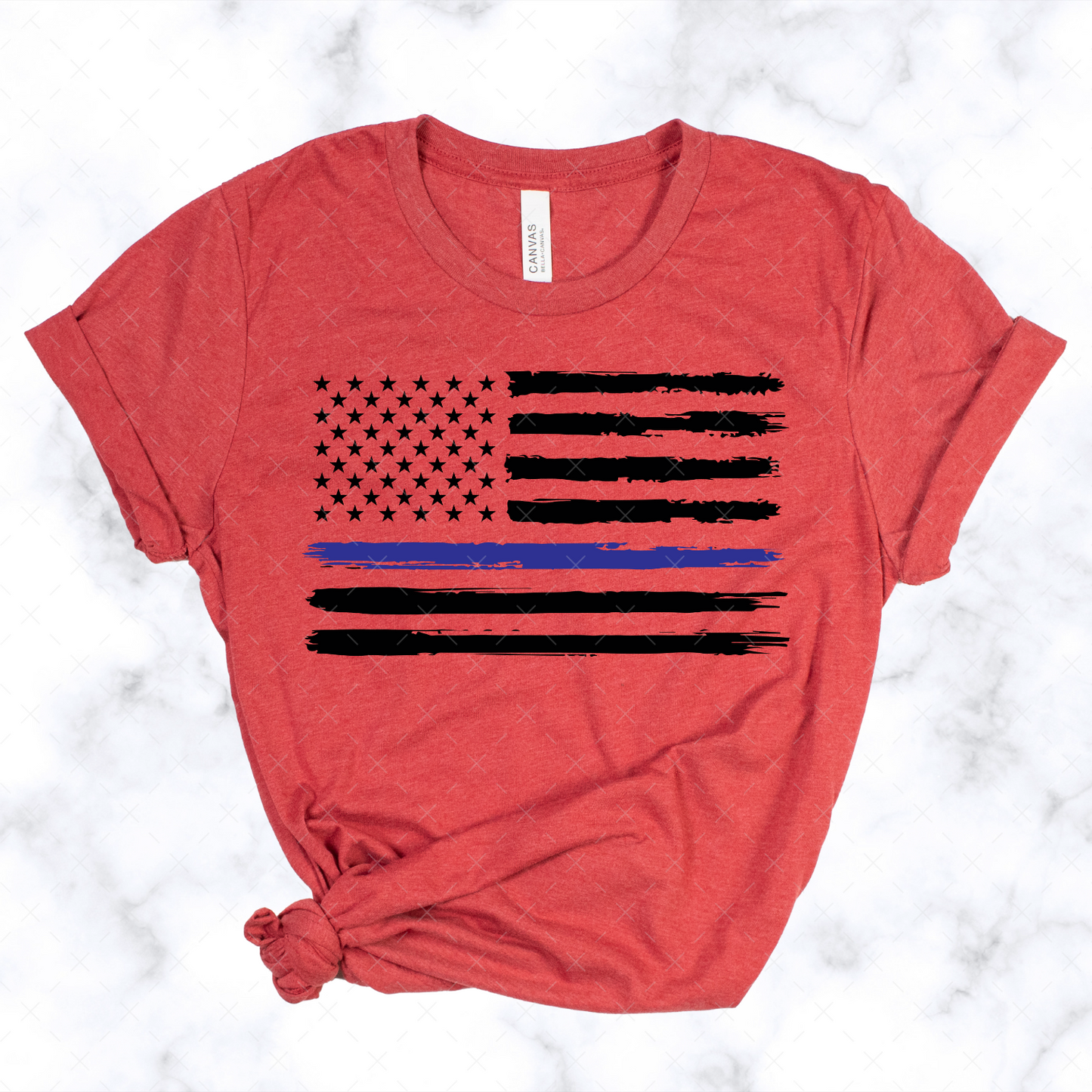 Distressed American Flag + Blue Line