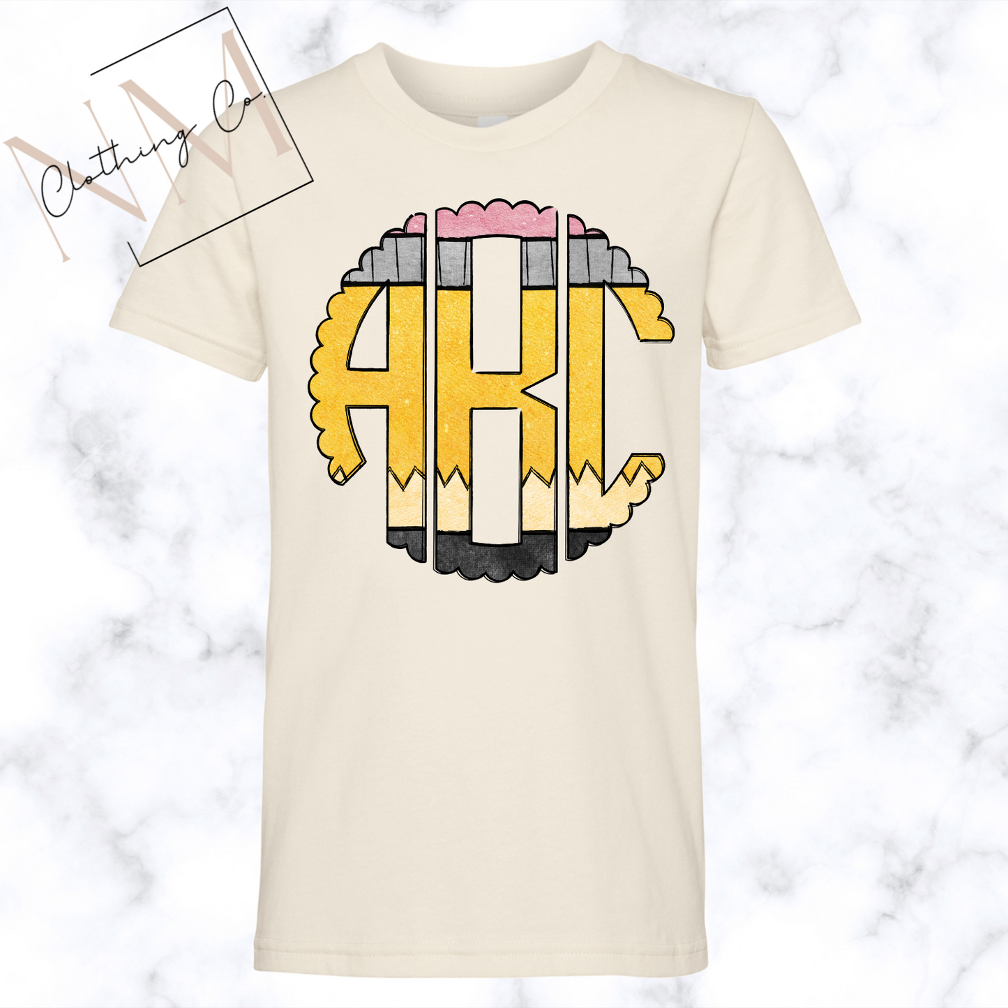 Pencil Circle Monogram Tee Youth