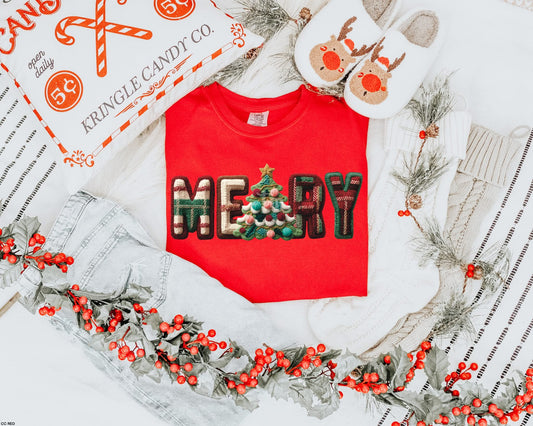 Merry Faux Embroidery Plaid Adult