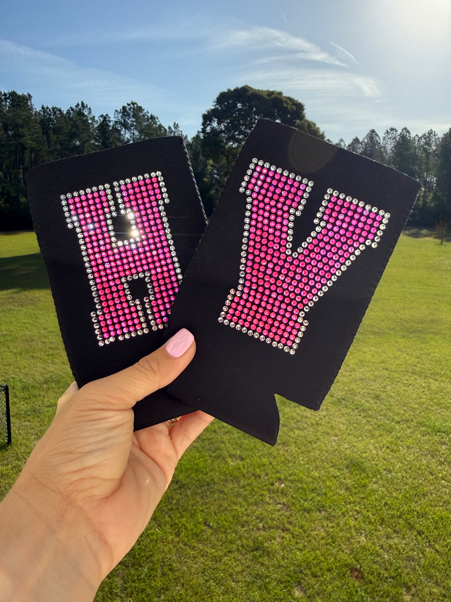 Rhinestone Initial Slim Can Cooler
