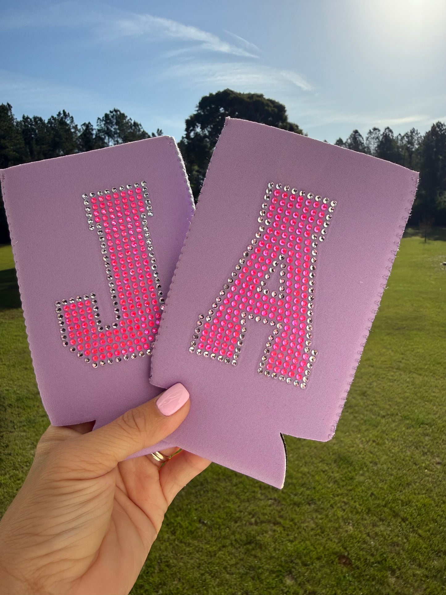Rhinestone Initial Slim Can Cooler