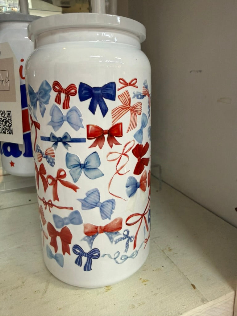 Patriotic Bows Stainless Steel Insulated Cans