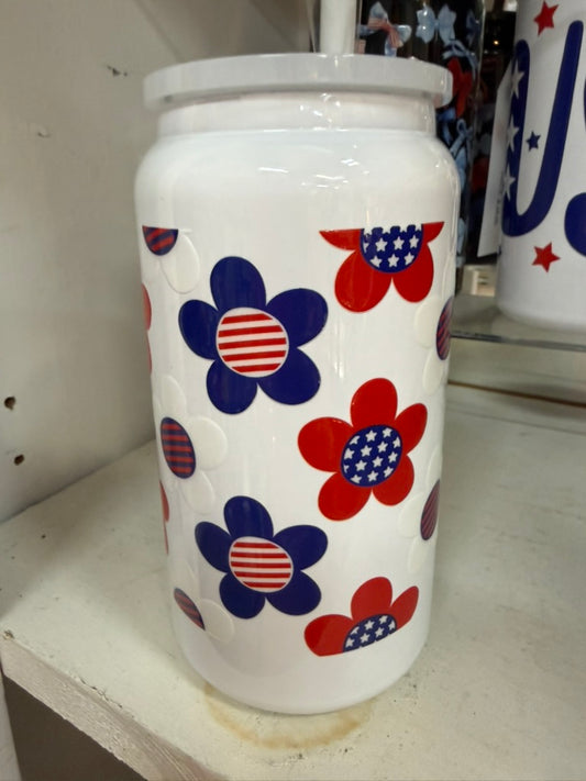 Patriotic Flowers Stainless Steel Insulated Cans