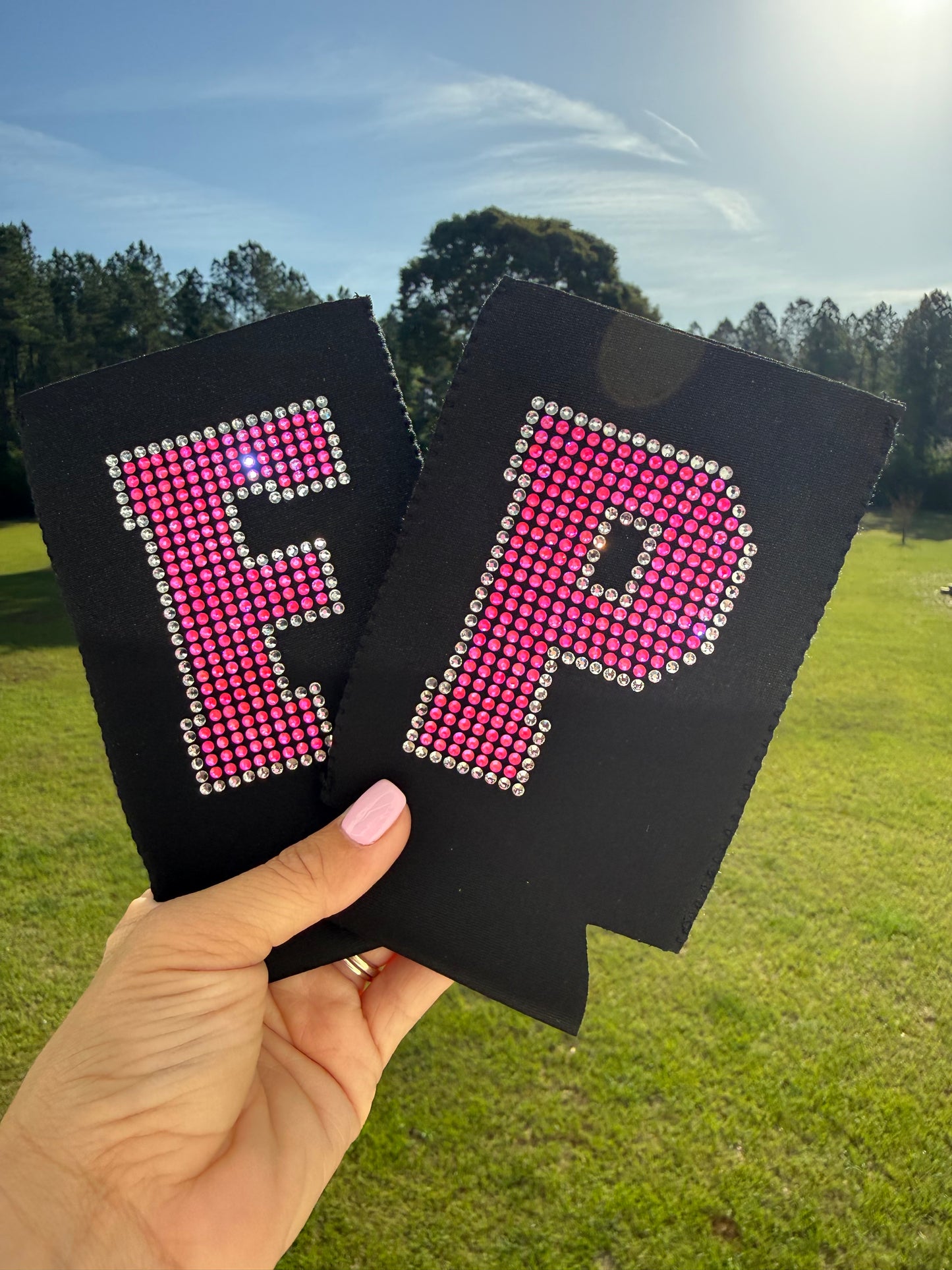 Rhinestone Initial Slim Can Cooler