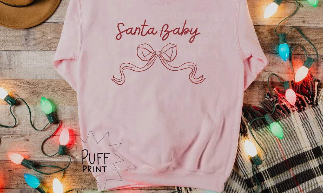 Santa Baby Bow Puff Print Adult