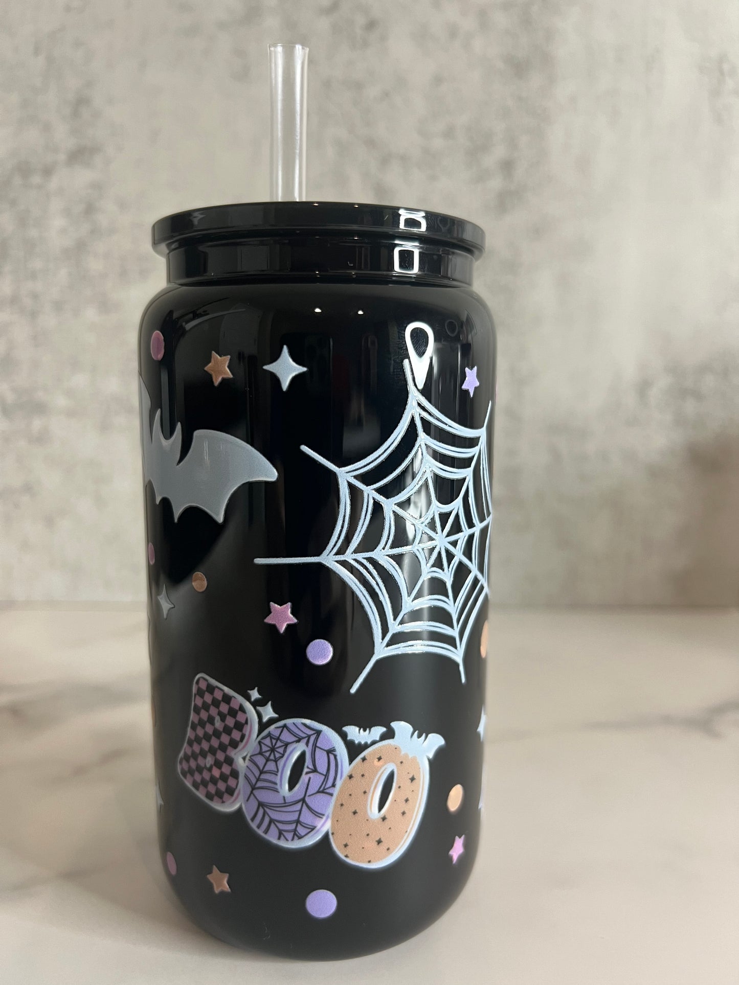 Boo Web Black Glass Can