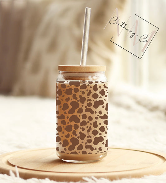 Cow print clear glass can